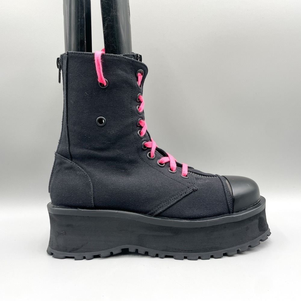 Demonia Womens 10 Grave Digger Boots Black Canvas Gothic Punk Platform Combat
